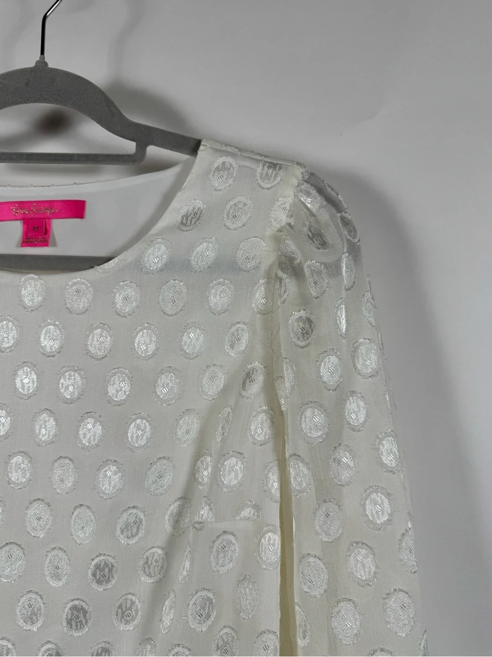 Lilly Pulitzer Swiss Dot Blouse Medium‎ Clean Girl Preppy Quiet Luxury Romantic